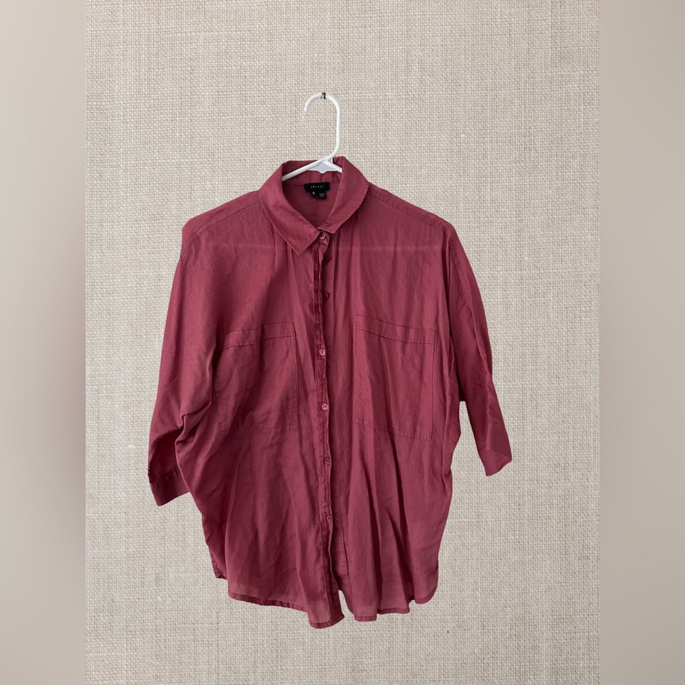 Theory Women's Burgundy Button Down Shirt